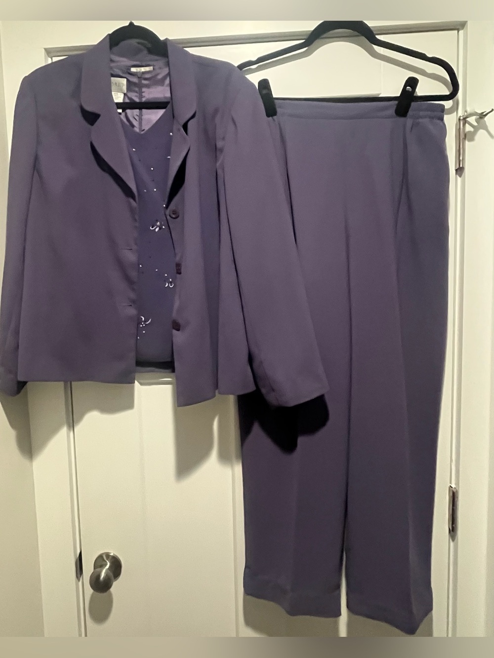 Vintage Koret 3 Piece Pants Suit Set Beaded/Sequin Purple/Lilac Size 14/18